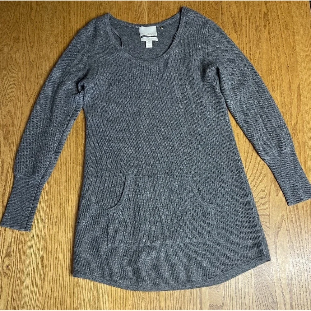 Cynthia Rowley NY 2-PLY 100% Cashmere Luxurious Lounge Gray Tunic Sweater Medium